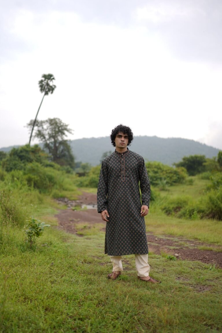 Green Ajrakh Kurta