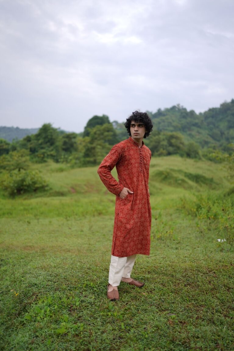 Red Ajrakh floral Kurta